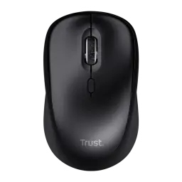 Trust Yvi+ Sans Fil Noir, vue du dessus: molette, bouton DPI et logo Trust centrés