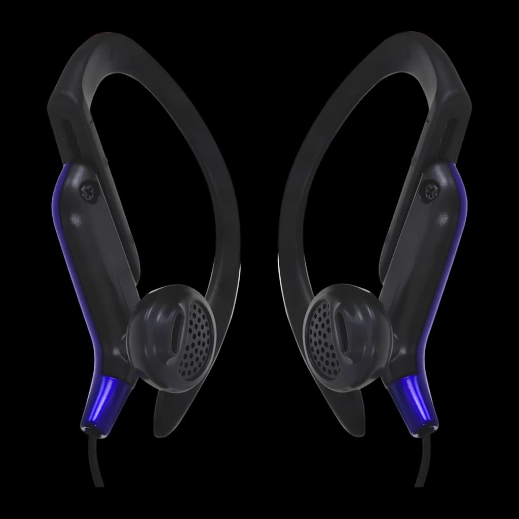 JVC Écouteurs sport HA-EB75 Bleu, vue de face: les deux écouteurs avec crochet auriculaire et accent bleu sur le câble