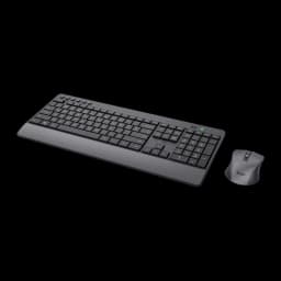 Trust Kit teclado y ratón inalámbrico Trezo QWERTY negro, vista lateral: teclado desde arriba con reposamuñecas gris y ratón