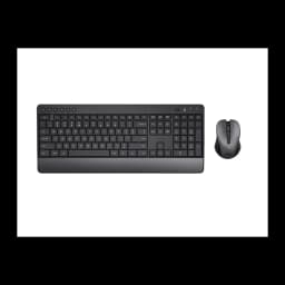 Trust Trezo kit teclado y ratón inalámbrico negro, vista superior: teclado QWERTY español con reposamuñecas y ratón compacto