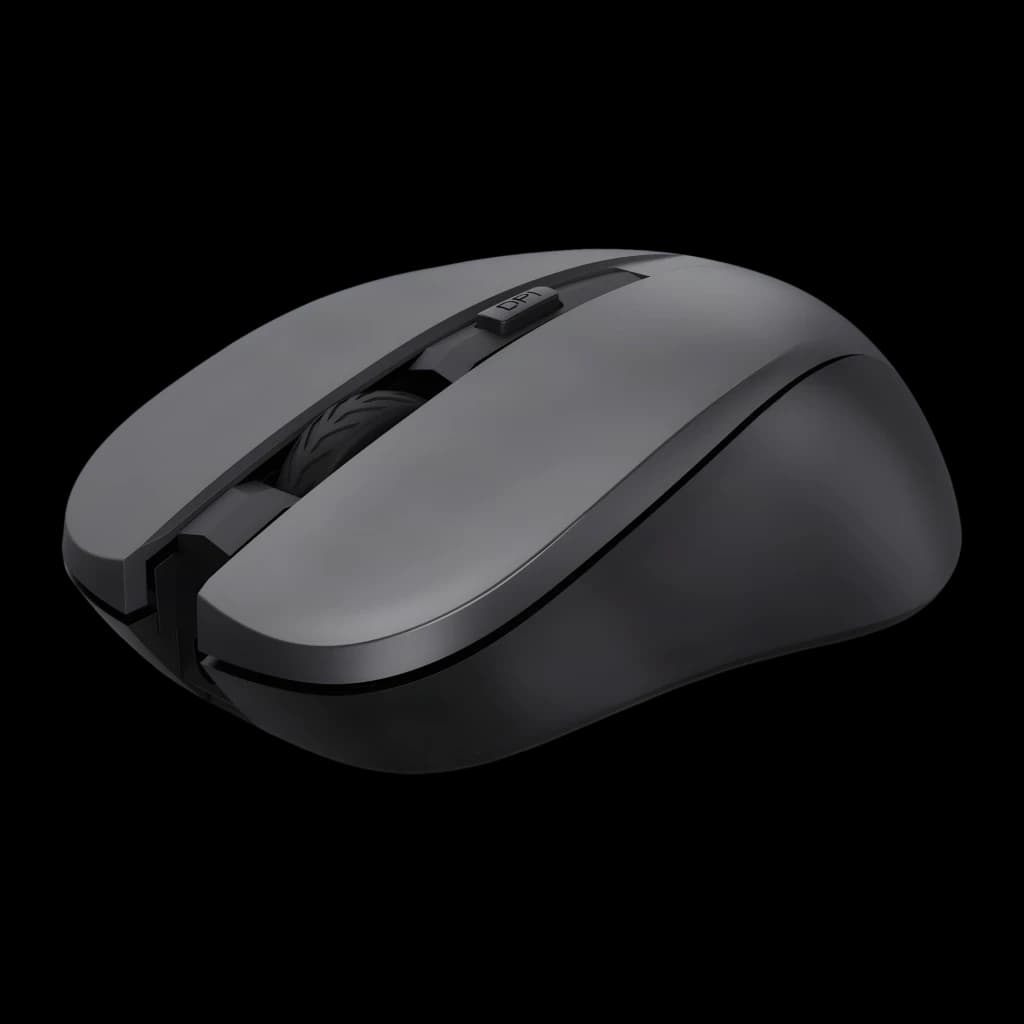 Trust Kit teclado ratón inalámbrico Trezo negro, vista lateral: ratón gris con botón DPI y rueda texturizada