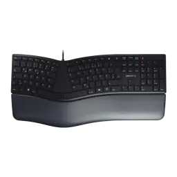 CHERRY KC 4500 ERGO USB QWERTY negro, vista superior: diseño ergonómico partido con reposamanos integrado