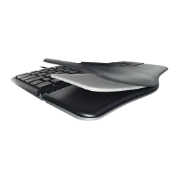 CHERRY KC 4500 ERGO USB QWERTY negro, detalle reposamanos: funda extraíble levantada mostrando relleno interior