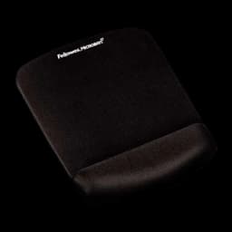 Fellowes PlushTouch Negro, vista en ángulo lateral: reposamuñecas acolchado en primer plano y superficie de ratón al fondo