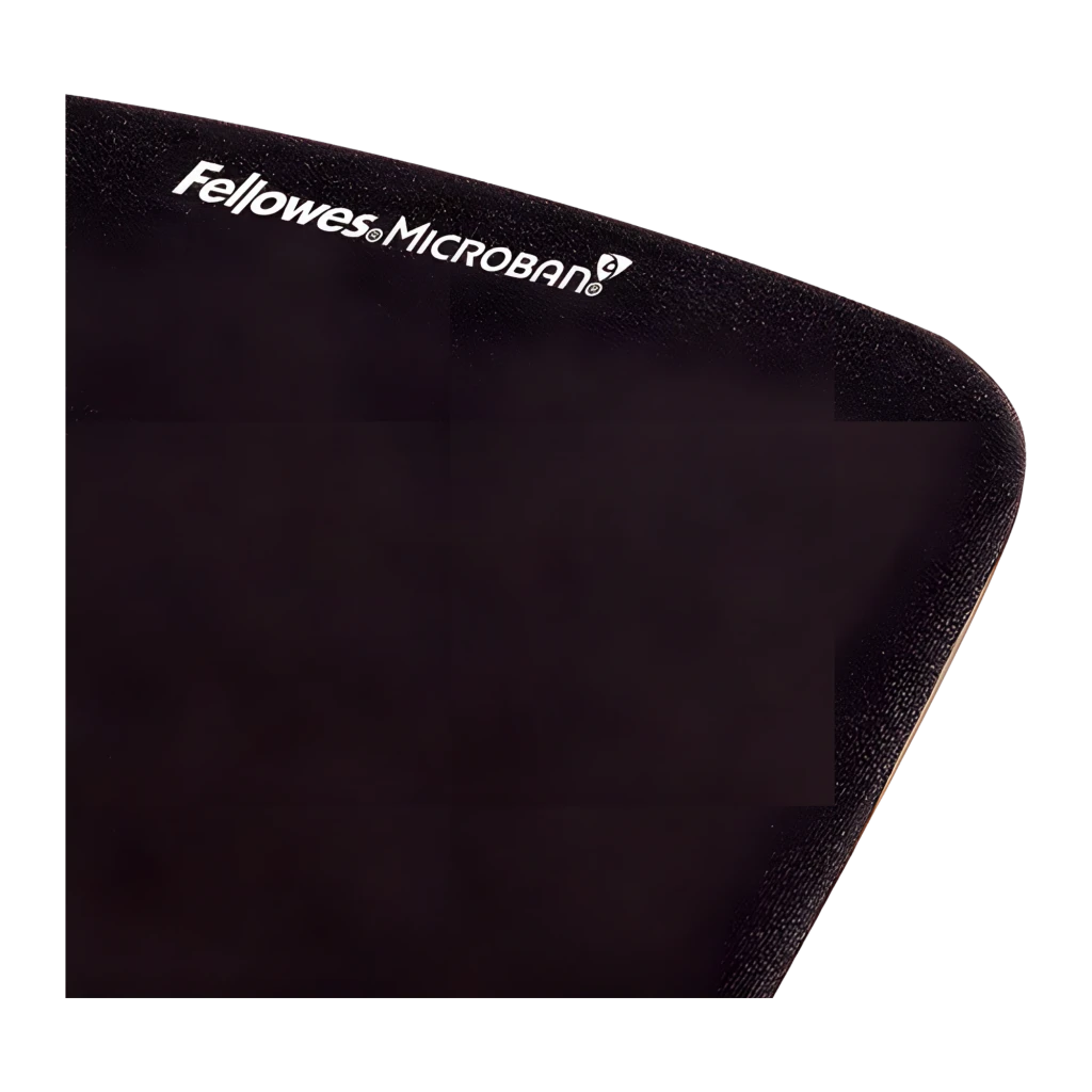 Fellowes PlushTouch Preto, vista em ângulo frontal: superfície texturizada e apoio de pulso acolchoado com logo Microban - Item4
