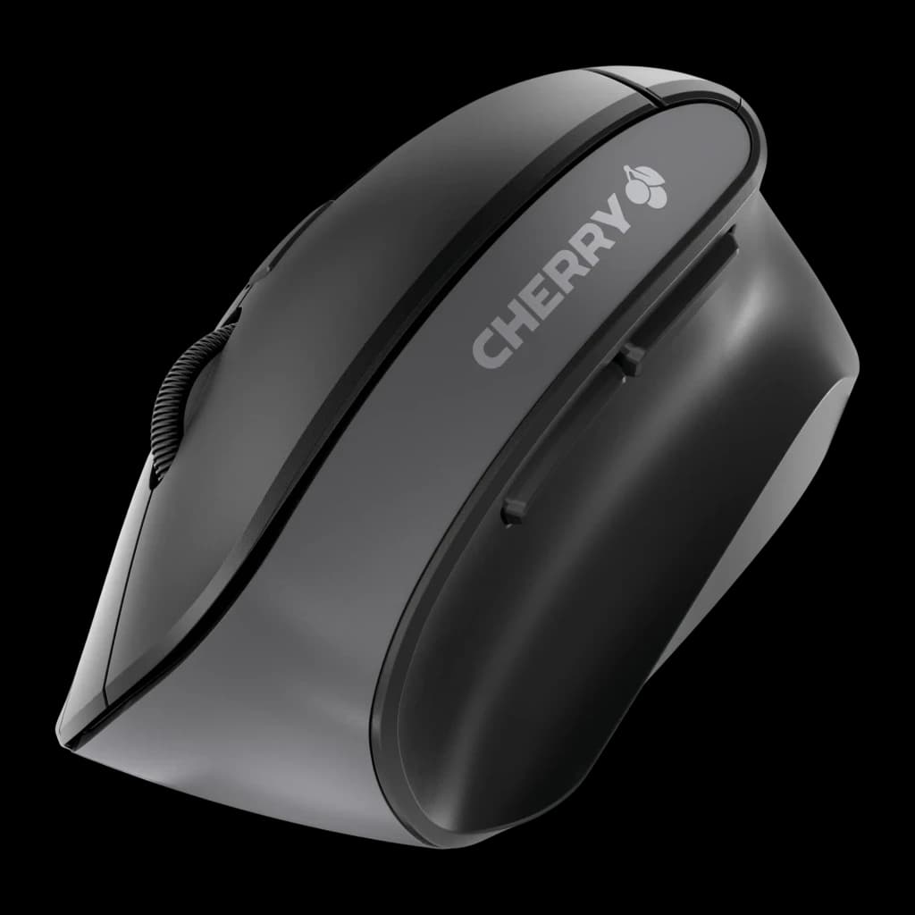 CHERRY Ratón MW 4500 Inalámbrico Negro, vista superior trasera: superficie superior brillante, logo CHERRY centrado, rueda