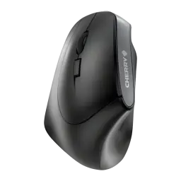 CHERRY Ratón MW 4500 Inalámbrico Negro, vista lateral: diseño ergonómico vertical, rueda y logo CHERRY visibles