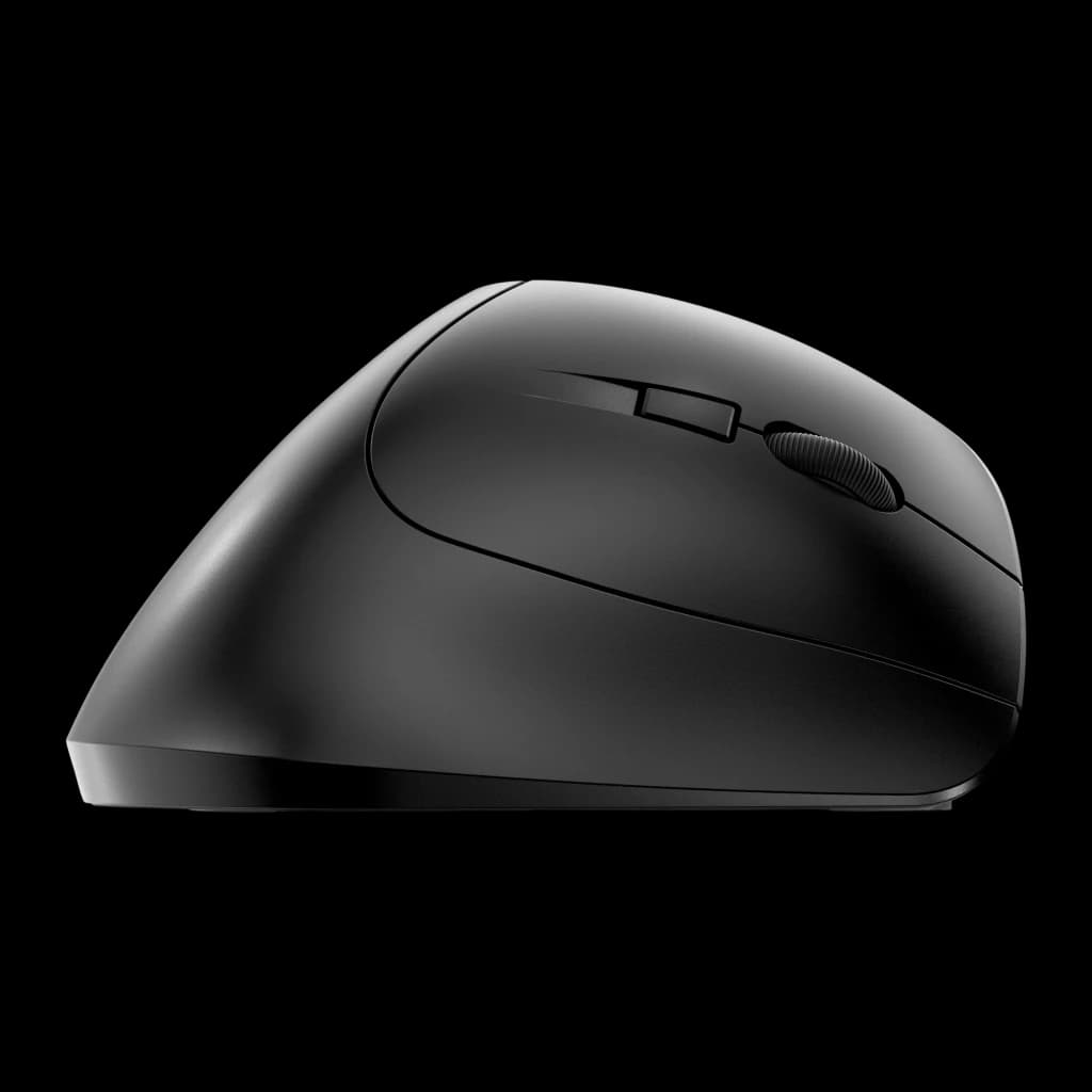CHERRY Ratón MW 4500 Inalámbrico Negro, vista lateral: perfil ergonómico vertical, rueda de desplazamiento y botón central