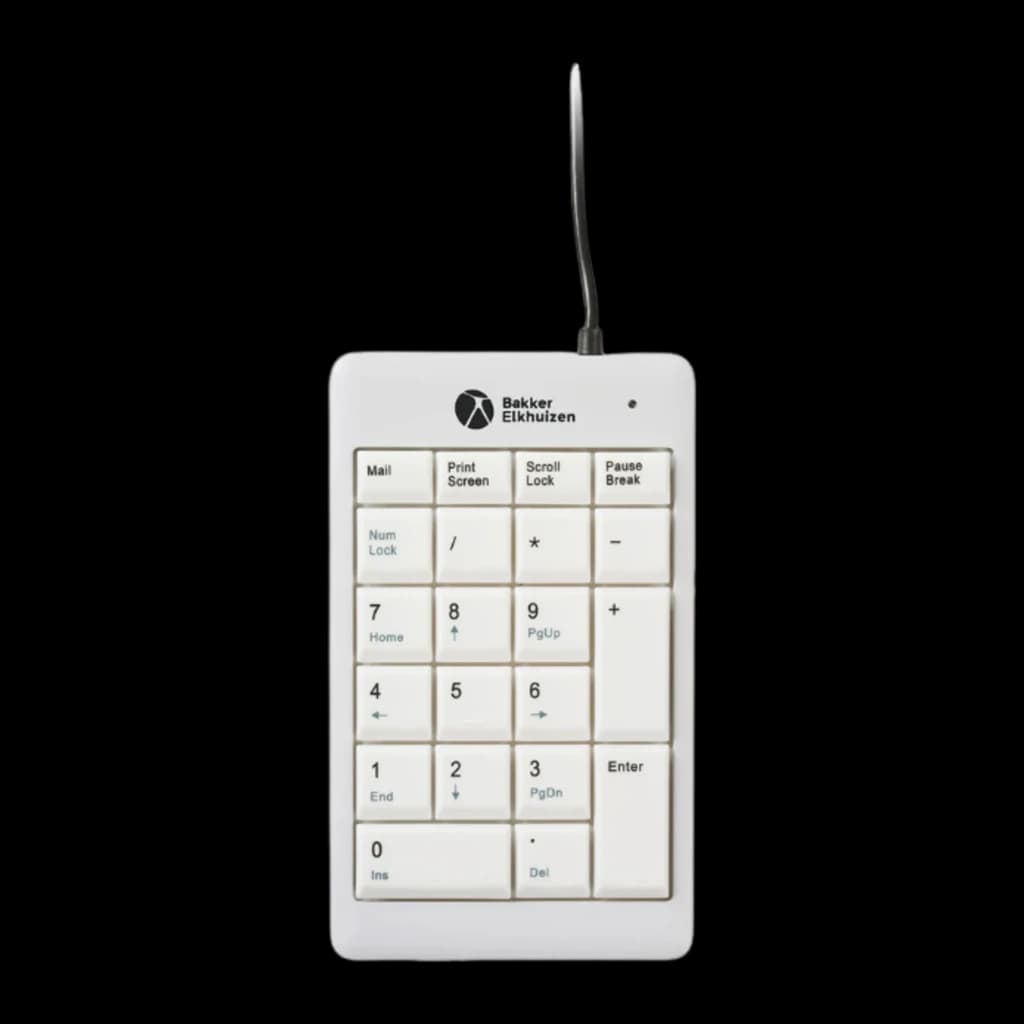 BakkerElkhuizen UltraBoard 955 V2 Numeric USB cinza, vista frontal: teclado numérico com cabo USB e teclas claras
