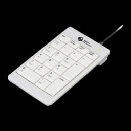 BakkerElkhuizen UltraBoard 955 V2 Numeric USB cinza, vista em ângulo: perfil lateral, LED verde aceso e cabo USB