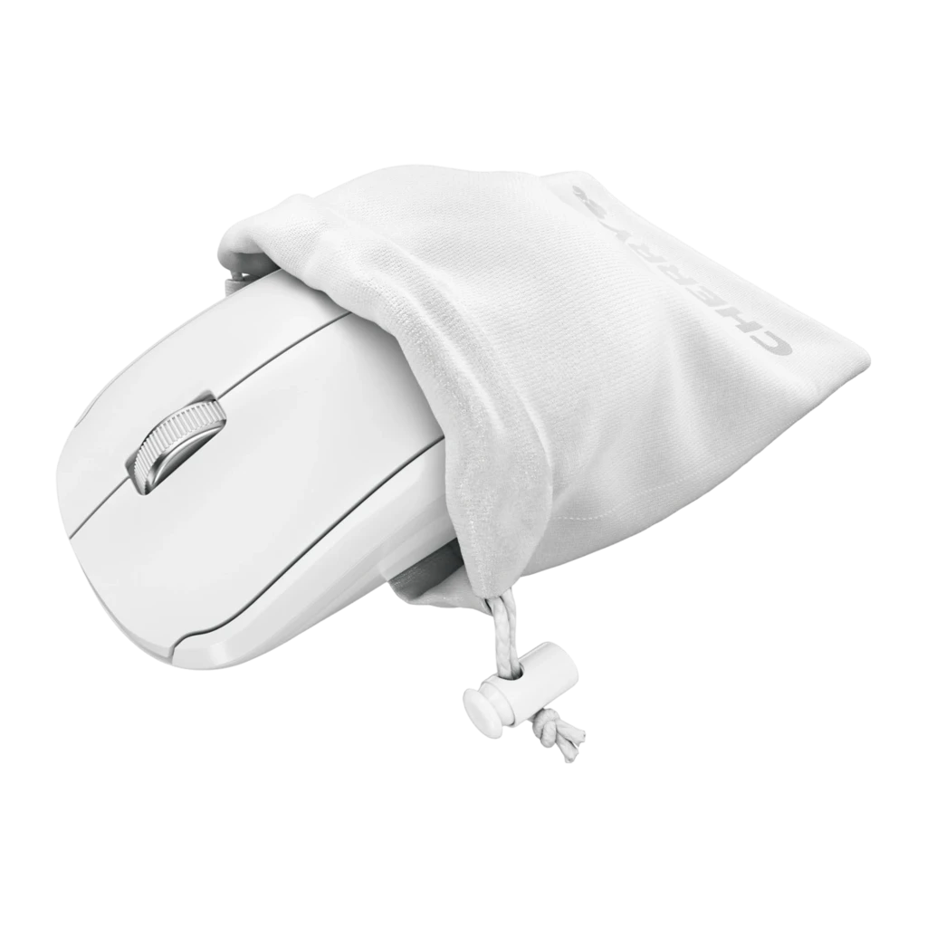 Cherry Souris sans fil MW 2200 Blanc, vue du dessus: molette centrale, boutons et logo Cherry visibles - Ítem3
