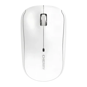 Cherry Souris sans fil MW 2200 Blanc, vue du dessus: molette centrale, boutons et logo Cherry visibles
