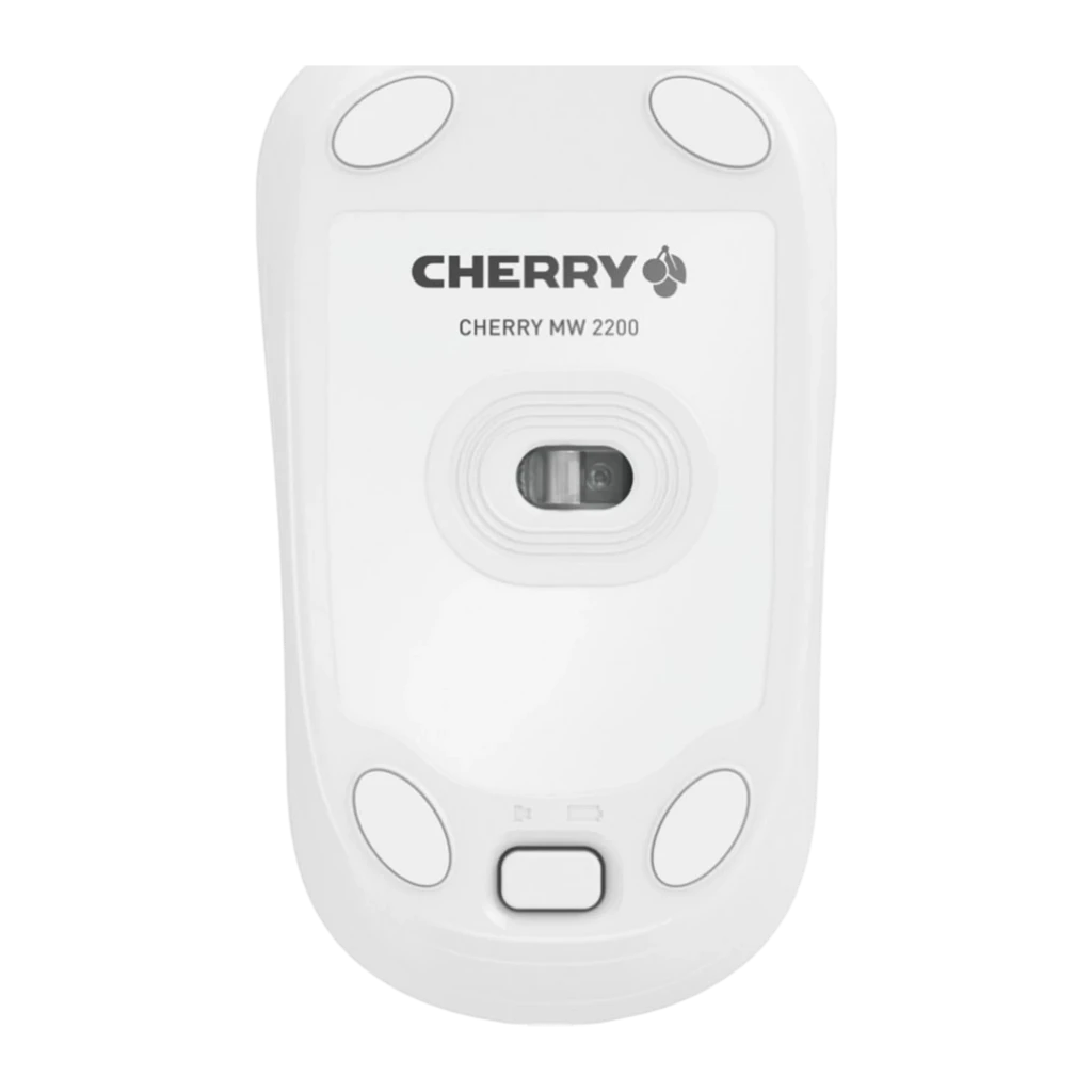 Cherry Souris sans fil MW 2200 Blanc, vue du dessus: molette centrale, boutons et logo Cherry visibles - Ítem2