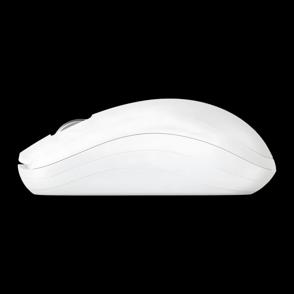 Cherry Ratón inalámbrico MW 2200 Blanco, vista lateral: perfil completo con rueda de desplazamiento visible y carcasa curva