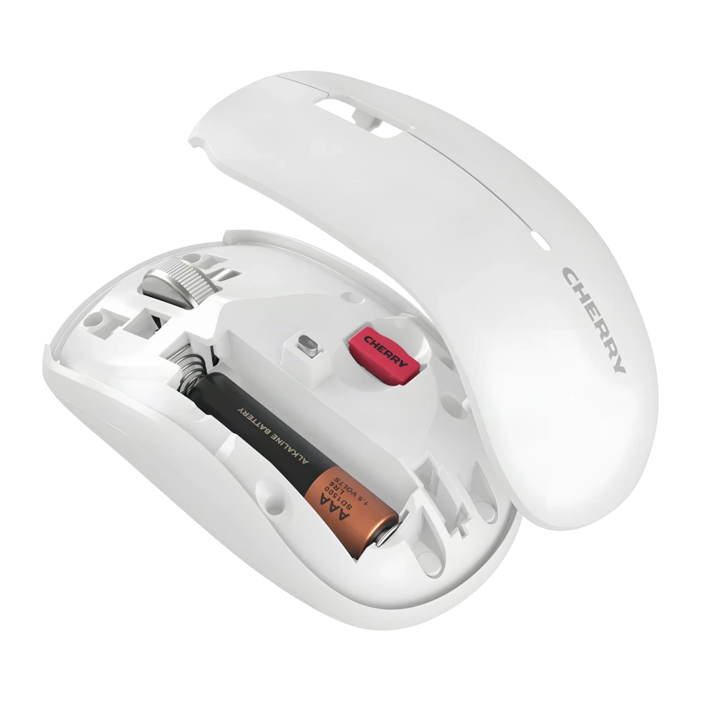 Cherry Souris sans fil MW 2200 Blanc, vue du dessus: molette centrale, boutons et logo Cherry visibles - Ítem7