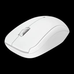 Cherry Ratón inalámbrico MW 2200 Blanco, vista lateral: perfil en ángulo con rueda plateada y logo Cherry