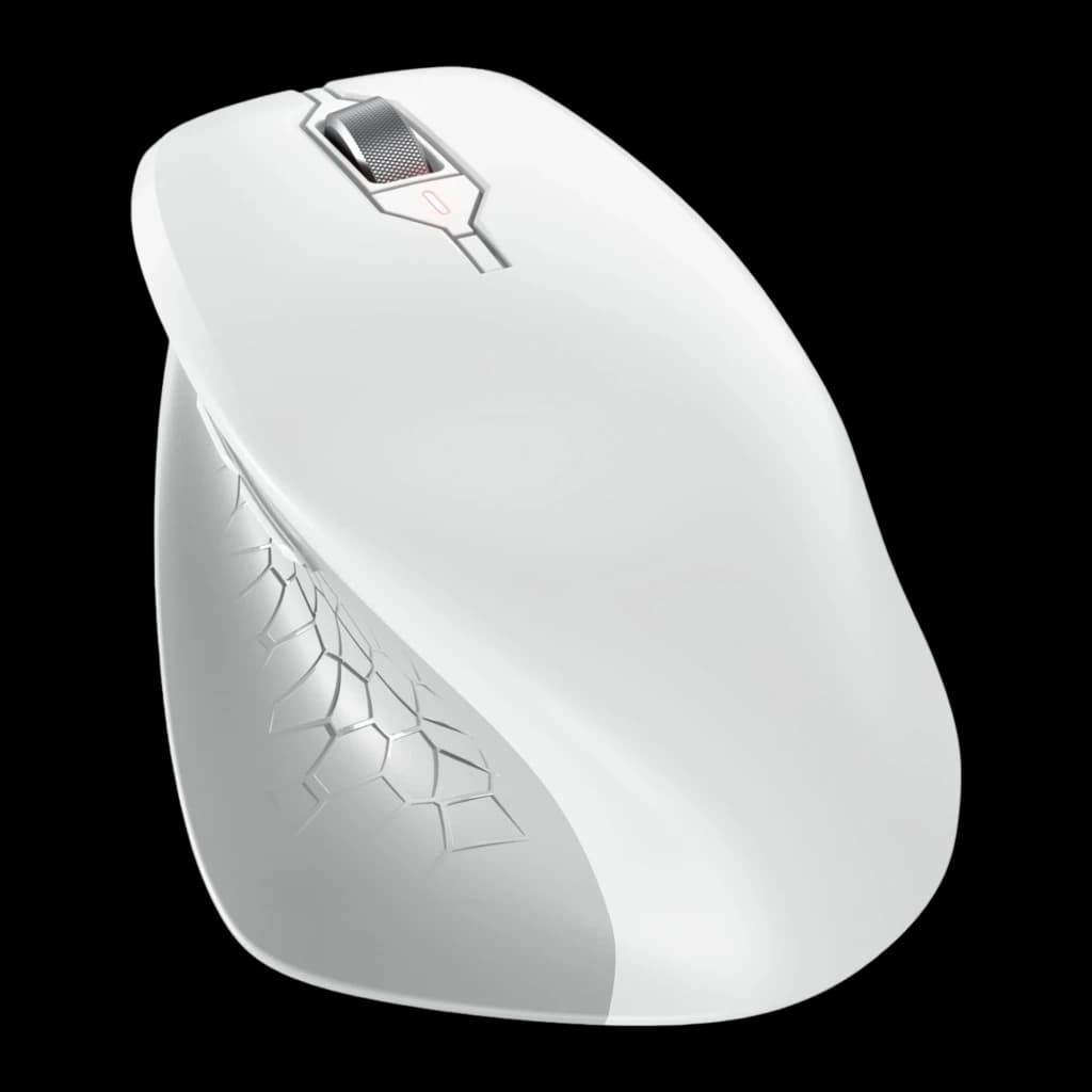 CHERRY Ratón Stream Comfort Wireless blanco, vista superior frontal: perfil ergonómico alto, rueda metálica y textura