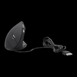 Ewent Souris verticale ergonomique EW3157 1800 DPI noir, vue latérale: molette, boutons et câble USB enroulé