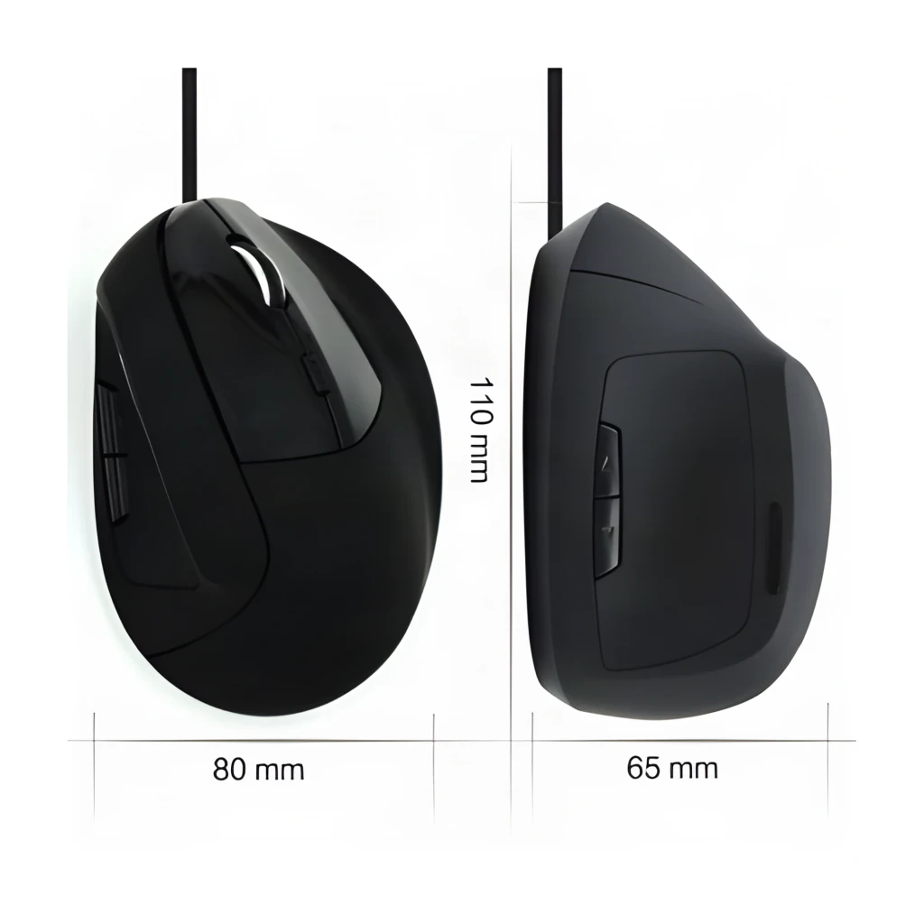 Ewent Souris verticale ergonomique EW3157 1800 DPI noir, vue avant-dessus: forme verticale avec câble USB visible - Ítem2