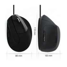 Ewent Souris verticale ergonomique EW3157 1800 DPI noir, vues dessus et côté avec dimensions: 110x80x65 mm