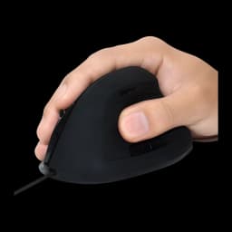 Ewent Souris verticale ergonomique EW3157 1800 DPI noir, en main: prise latérale droite avec câble visible et boutons
