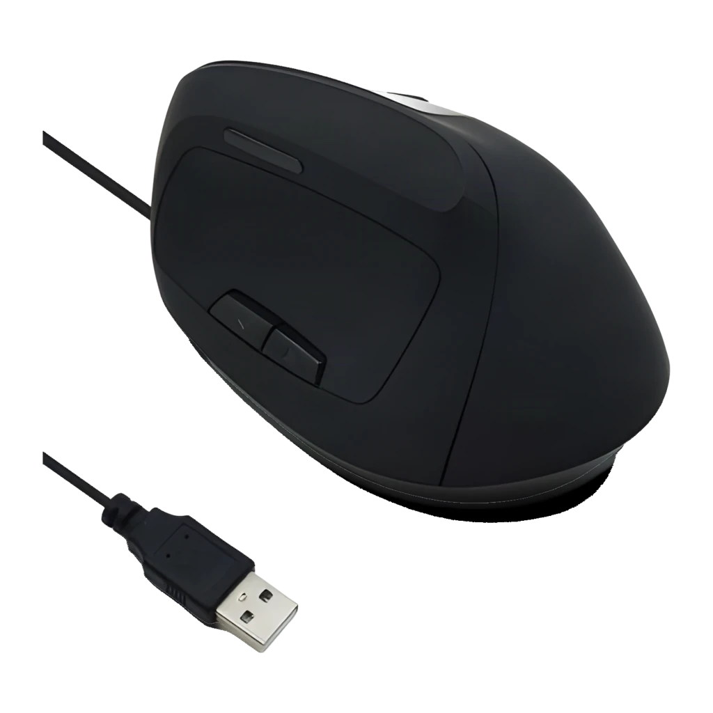 Ewent Souris verticale ergonomique EW3157 1800 DPI noir, vue avant-dessus: forme verticale avec câble USB visible - Ítem5