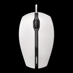 Cherry Ratón Gentix blanco, vista superior: cuerpo blanco con franja central negra, rueda de scroll y logo CHERRY