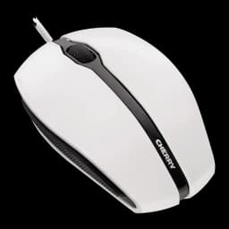 Cherry Ratón Gentix blanco, vista en perspectiva: ángulo lateral-superior que muestra el perfil ergonómico y grip