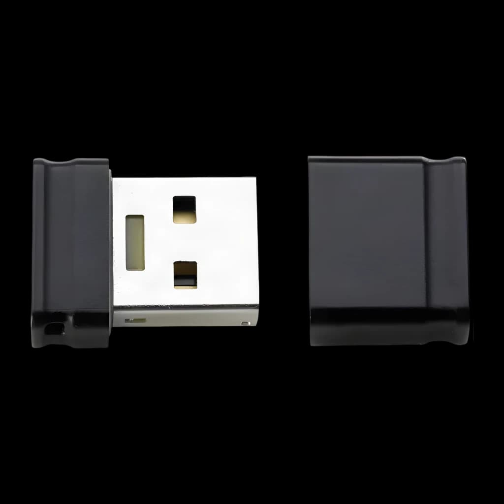 Intenso Micro Line 4GB noir, vue séparée: corps et capuchon détachés révélant le connecteur USB métallique