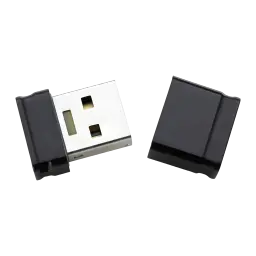 Intenso Micro Line 4GB noir, vue détail: connecteur USB métallique exposé et capuchon séparé sur fond sombre