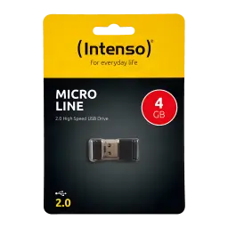 Intenso Micro Line 4GB noir, emballage face avant: blister noir et jaune avec connecteur USB visible