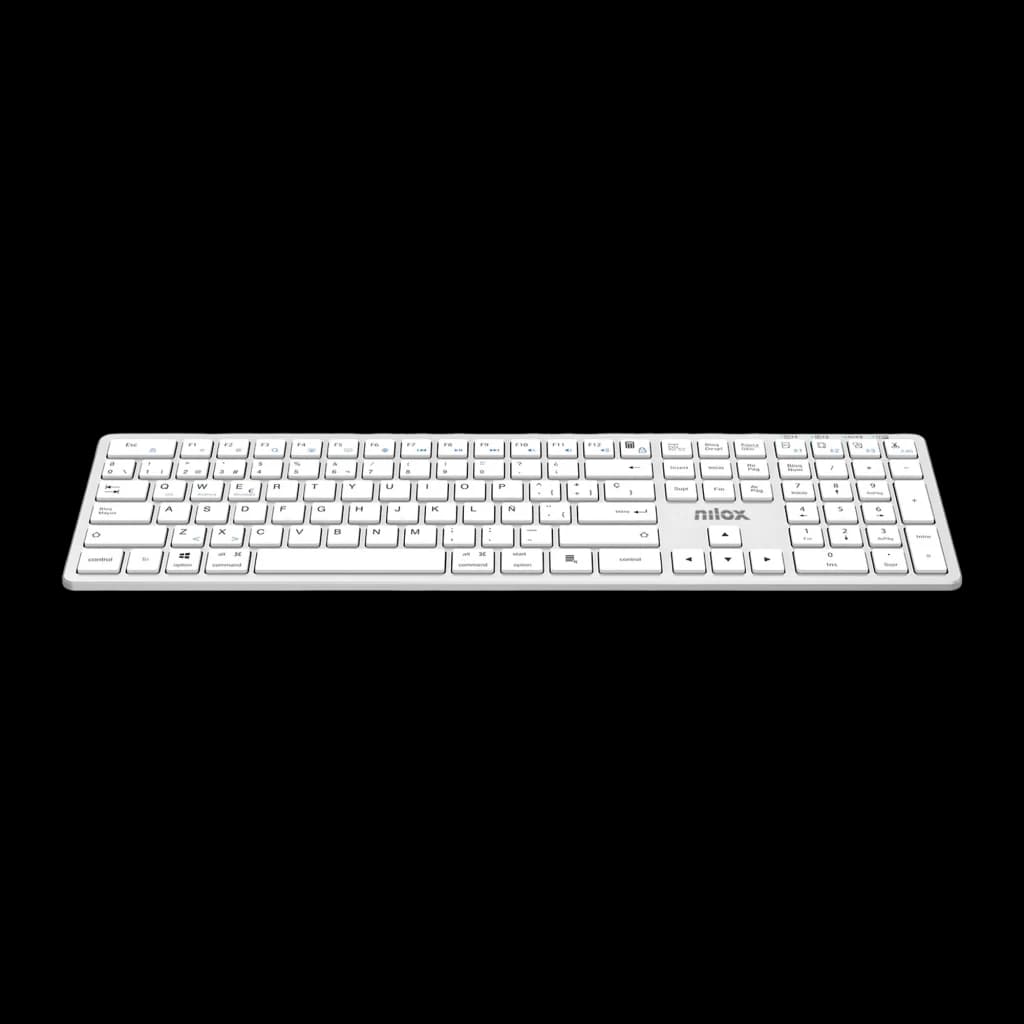 Nilox Teclado Pro Wireless Silver Español Blanco, vista superior: teclado completo con teclado numérico y logo nilox centrado