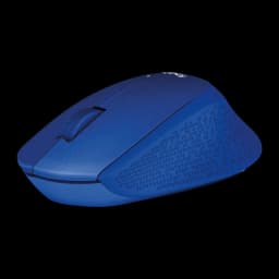 Logitech Souris M330 Silent Plus Bleu, vue latérale gauche: molette striée et texture triangulaire sur le côté