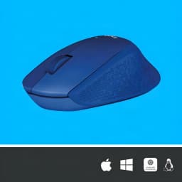 Logitech Souris M330 Silent Plus Bleu, vue latérale: texture triangulaire sur la zone de préhension et compatibilité Mac