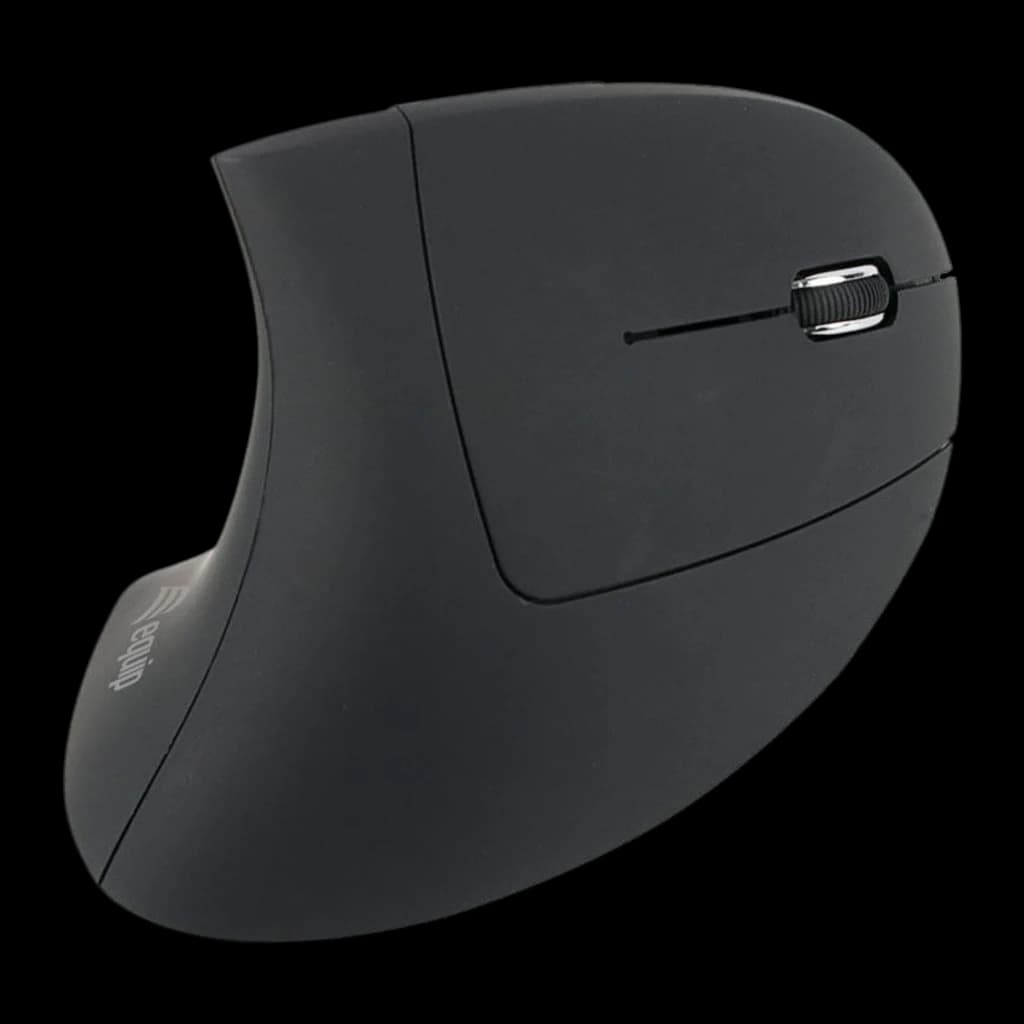 Equip 245110 souris sans fil ergonomique noir, vue latérale gauche: profil vertical, molette argentée et bouton latéral