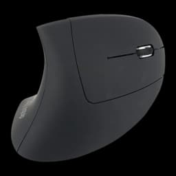 Equip 245110 souris sans fil ergonomique noir, vue latérale gauche: profil vertical, molette argentée et bouton latéral