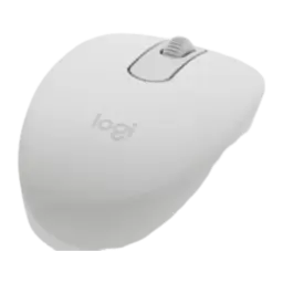 Logitech MK250 Combo QWERTY Espagnol Blanc, vue latérale souris: design arrondi blanc avec molette grise et logo logi