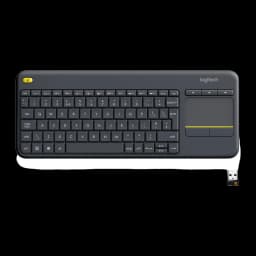 Logitech Teclado K400 Plus Wireless Touch Preto, vista superior com receptor USB: teclado e nano receptor Unifying
