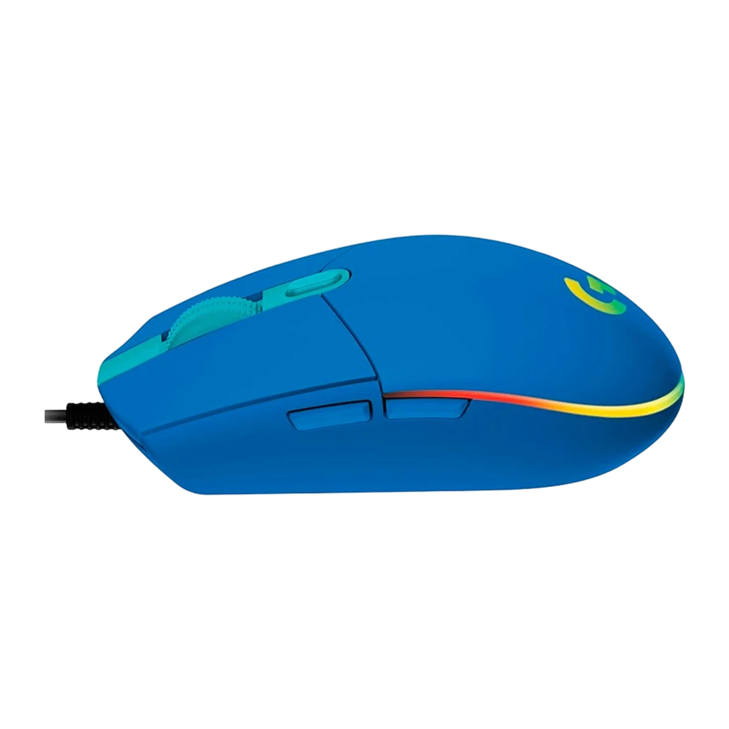 Logitech G102 LIGHTSYNC azul, vista superior: logo G iluminado amarillo, rueda y botón DPI en turquesa - Ítem2