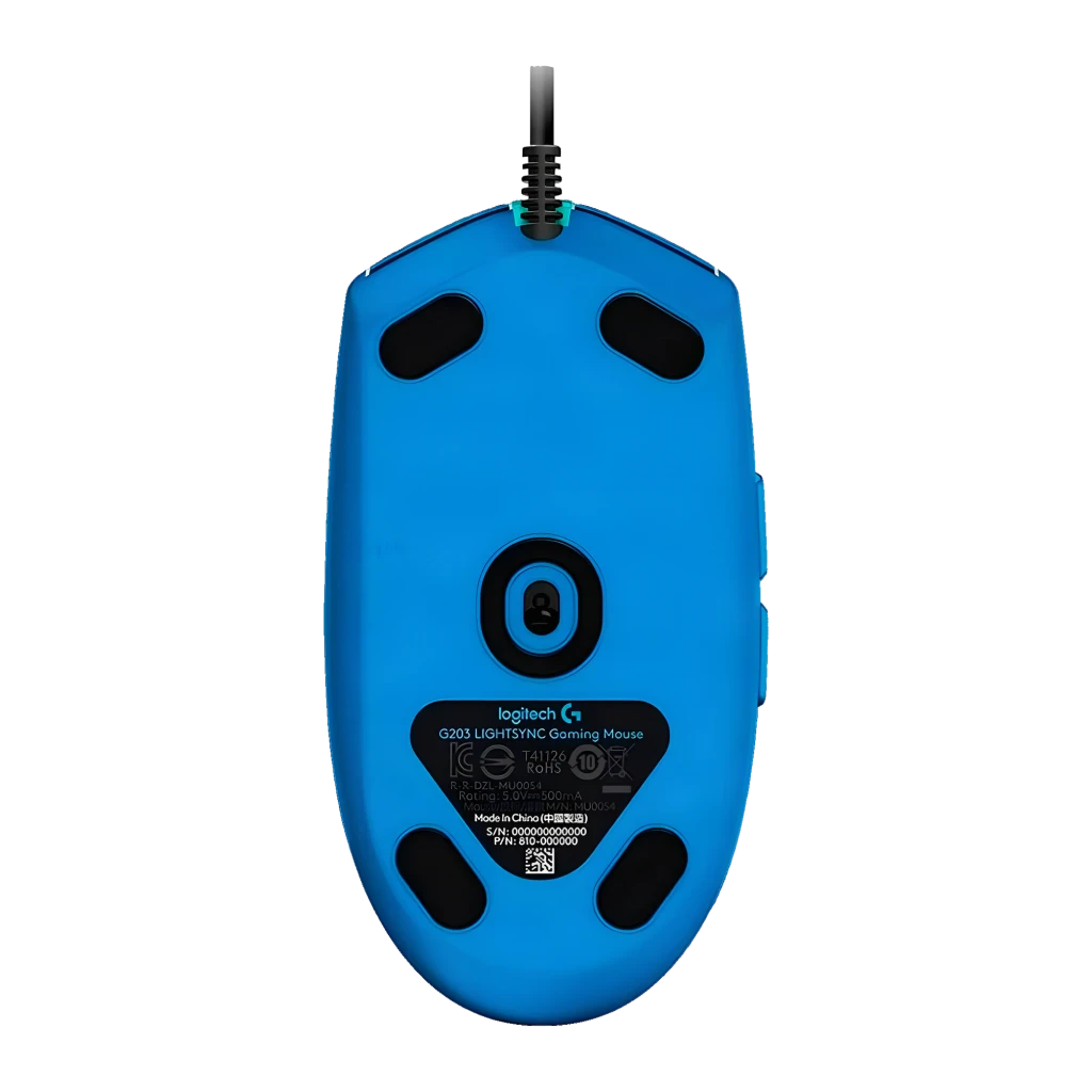 Logitech G102 LIGHTSYNC azul, vista superior: logo G iluminado amarillo, rueda y botón DPI en turquesa - Ítem3