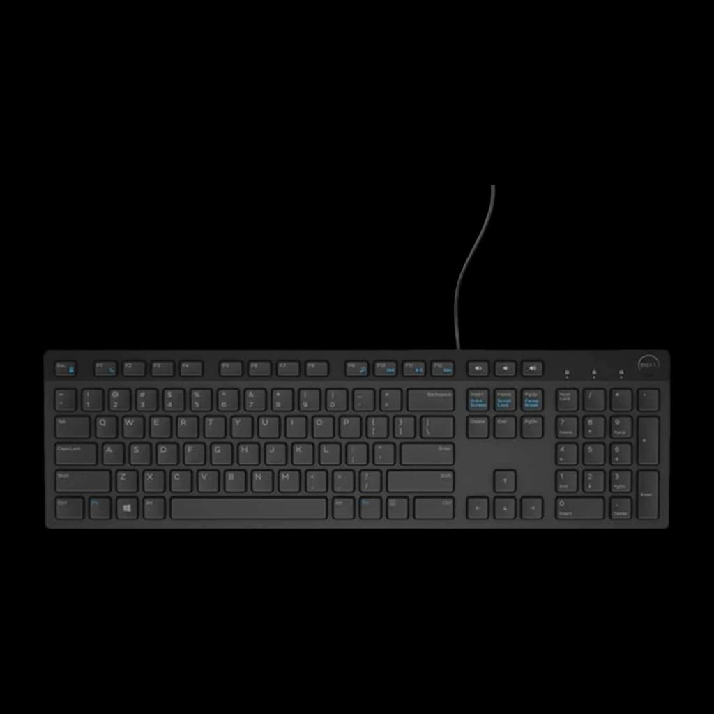 Dell Teclado KB216 com fio QWERTY Espanhol Preto, vista superior: disposição completa de teclas com teclas de função em azul