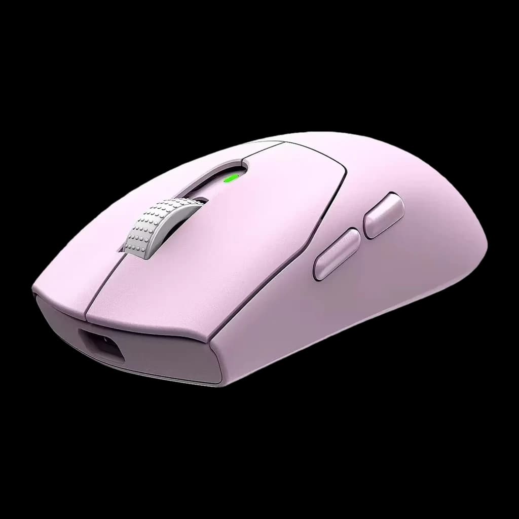 MSI Forge GM340 Wireless violeta, vista lateral direita: botões laterais e porta USB-C na parte frontal