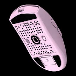 MSI Forge GM340 Wireless violeta, vista inferior: carcaça perfurada, sensor óptico, pés deslizantes e compartimento