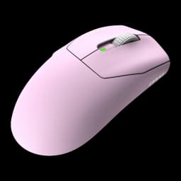 MSI Forge GM340 Wireless violeta, vista principal: corpo superior liso com roda cinza texturizada e LED verde