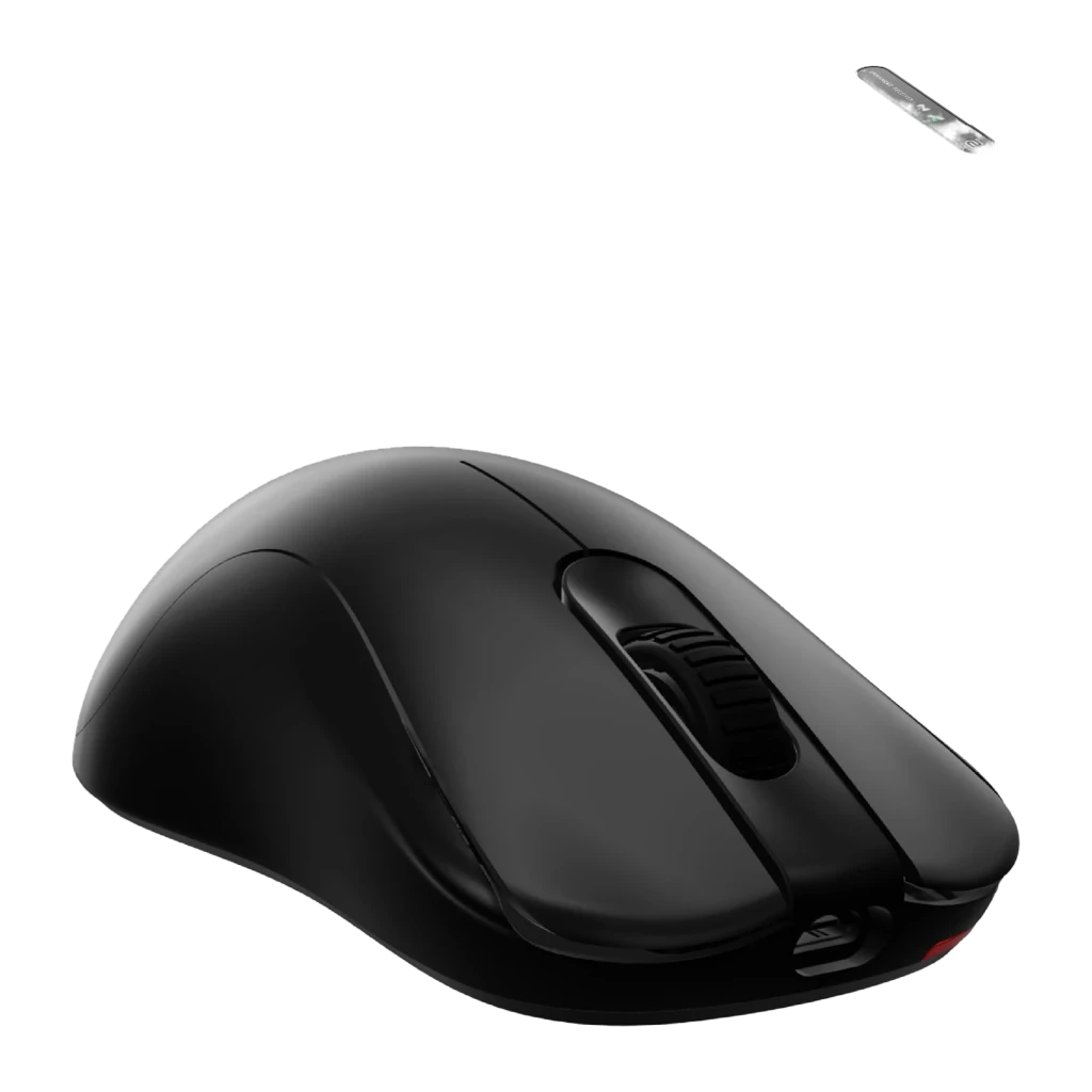 ZOWIE Rato Gaming ZA13-DW Preto, vista lateral-frontal: perfil ergonómico, botões laterais e logótipo vermelho - Item3