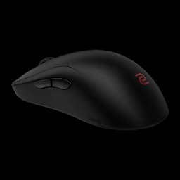 ZOWIE Souris Gaming ZA13-DW Noir, vue latérale-avant: profil ergonomique, boutons latéraux et logo rouge