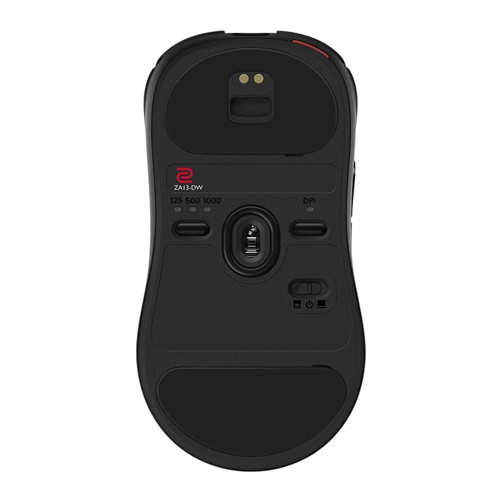 ZOWIE Rato Gaming ZA13-DW Preto, vista lateral-frontal: perfil ergonómico, botões laterais e logótipo vermelho - Item1