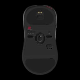 ZOWIE Souris Gaming ZA13-DW Noir, vue inférieure: capteur optique, contacts de charge, sélecteur DPI et interrupteur