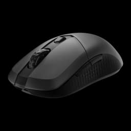 MSI Versa 300 Wireless 8K preto, vista frontal lateral esquerda: perfil ergonómico, roda e grip texturizado sem logo