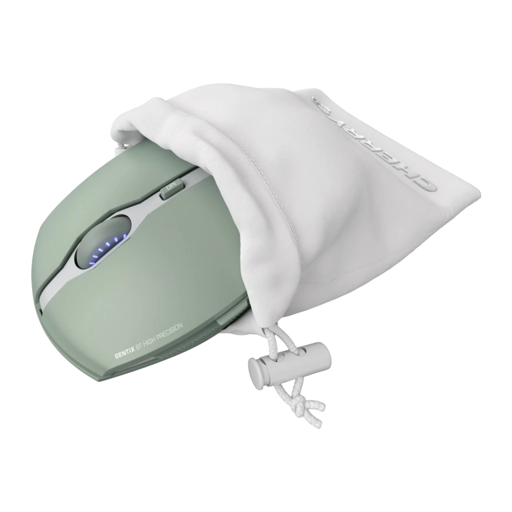 Cherry Gentix BT vert, vue du dessus: molette LED bleue, bouton DPI et bande blanche centrale - Ítem3